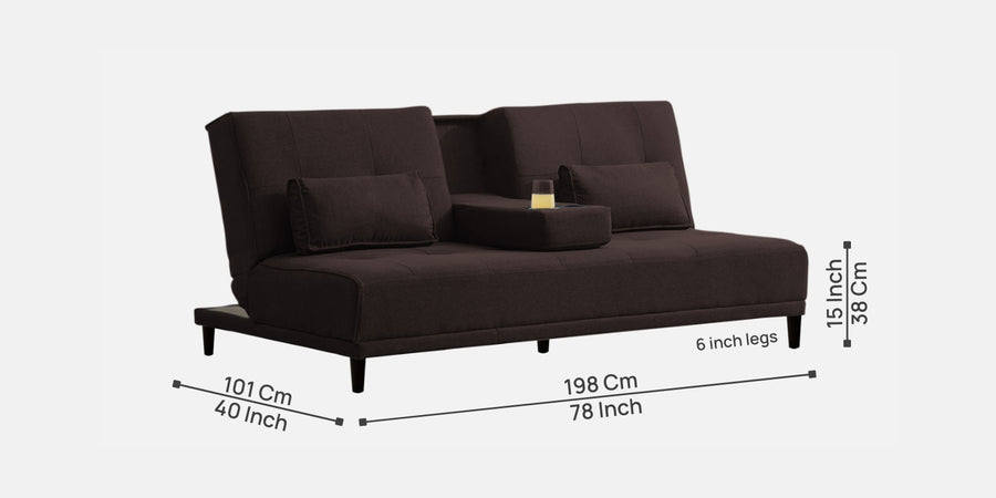 Jerry Fabric 3 Seater Convertible Sofa Cum Bed In Dark Brown Colour - Febonic Living