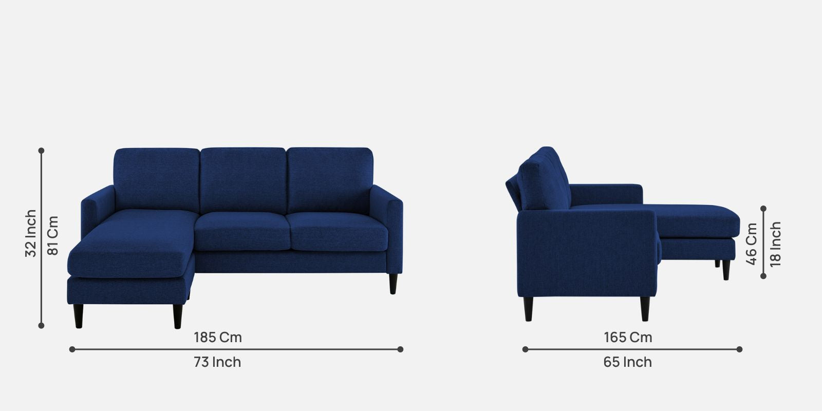 Romie Fabric RHS Sectional Sofa (2+Lounger) in Royal Blue Colour