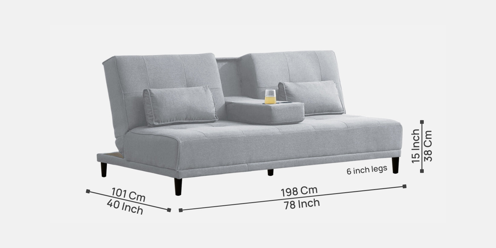 Jerry Fabric 3 Seater Convertible Sofa Cum Bed in Lit Gray Colour