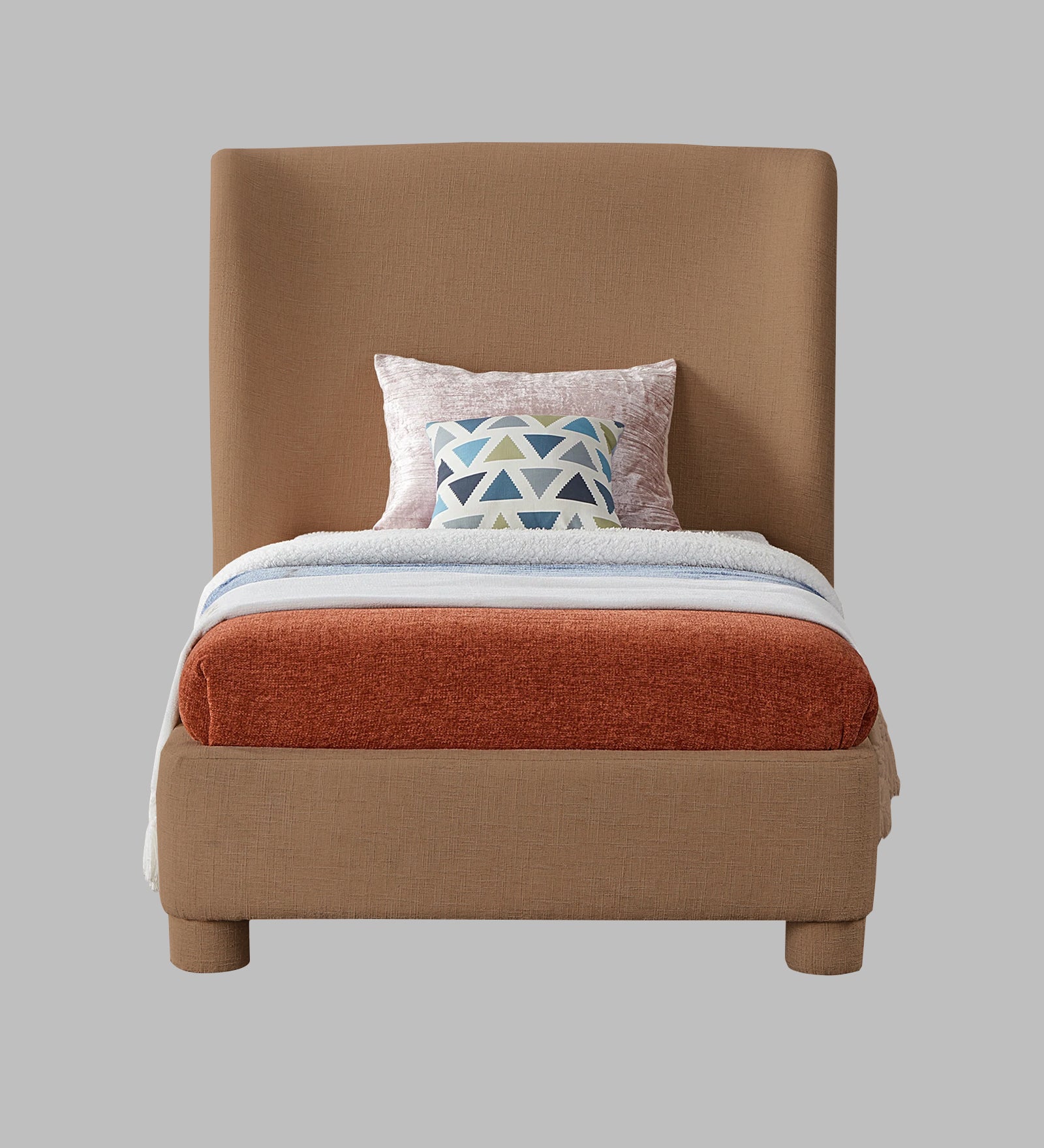 Lenny Fabric Upholstered Single Bed in Cosmic Beige Colour - Febonic Living