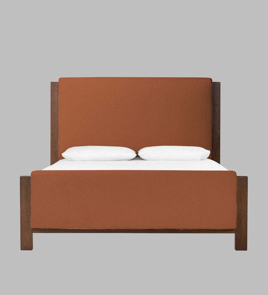 Zoro Boucle Upholstered Queen Size Bed In Light Orange Colour - Febonic Living