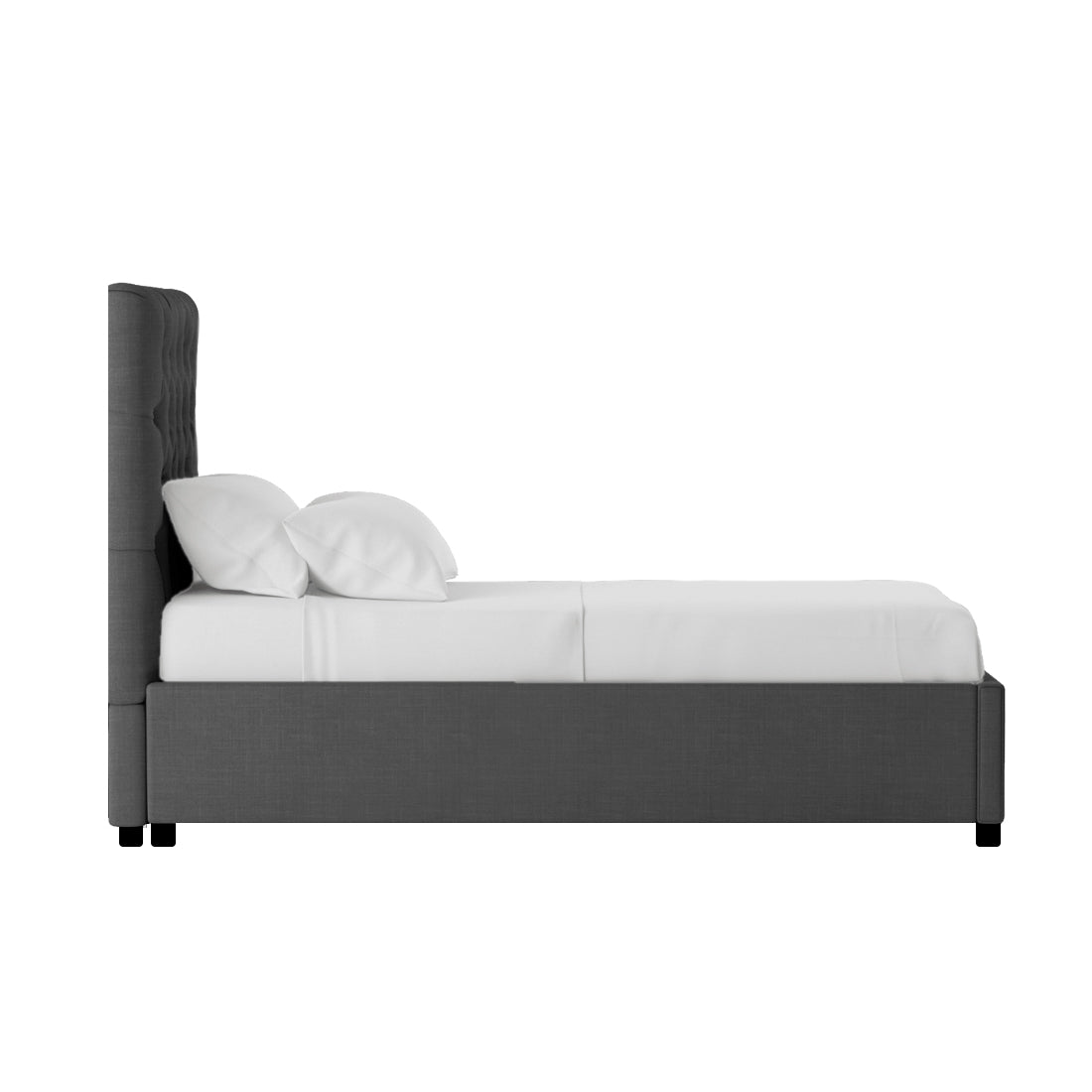 Isko Fabric Upholstered Single Bed in Charcoal Grey Colour with Box Storage