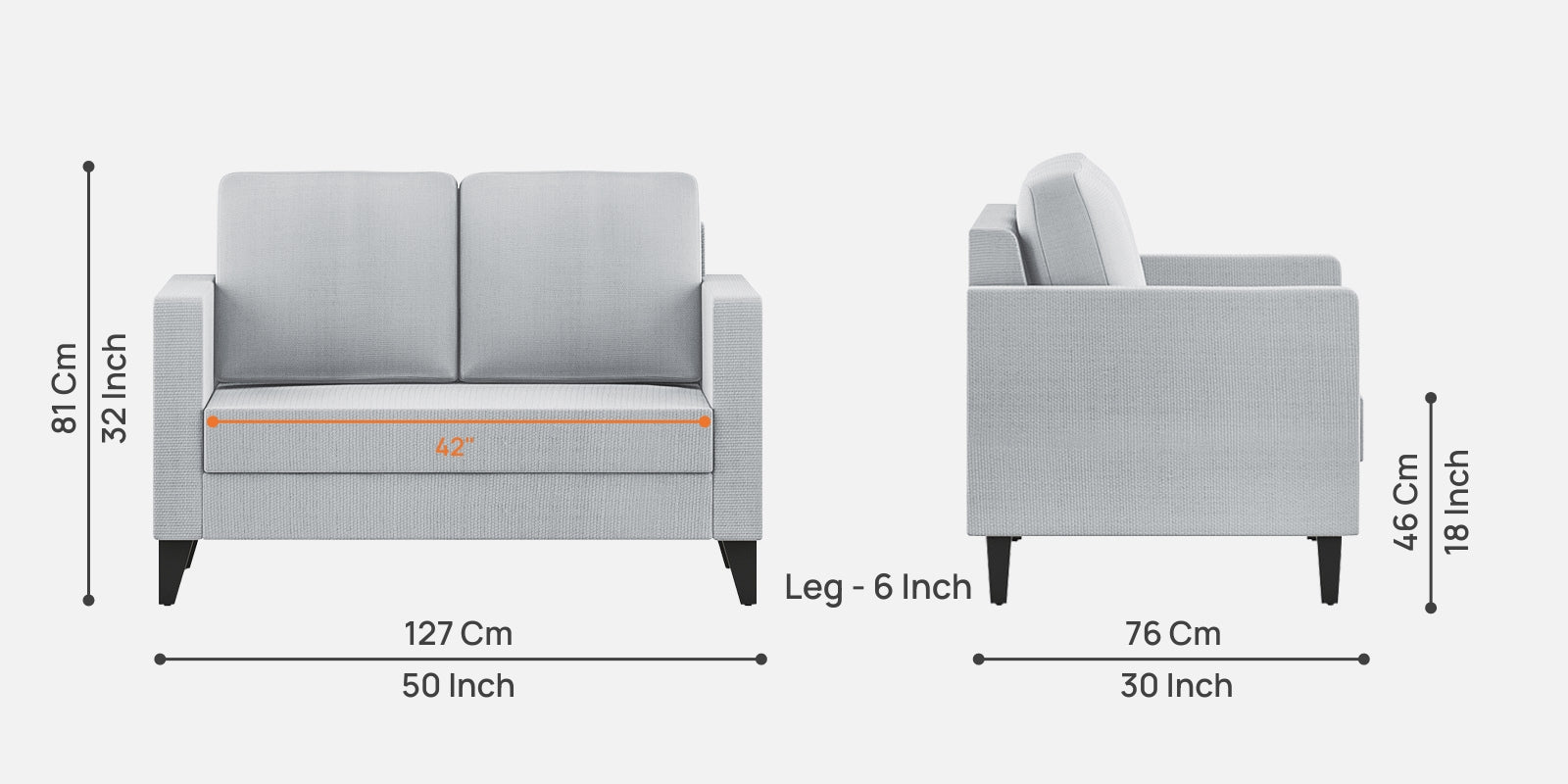 Nori Fabric 2 Seater Sofa In Lit Grey Colour