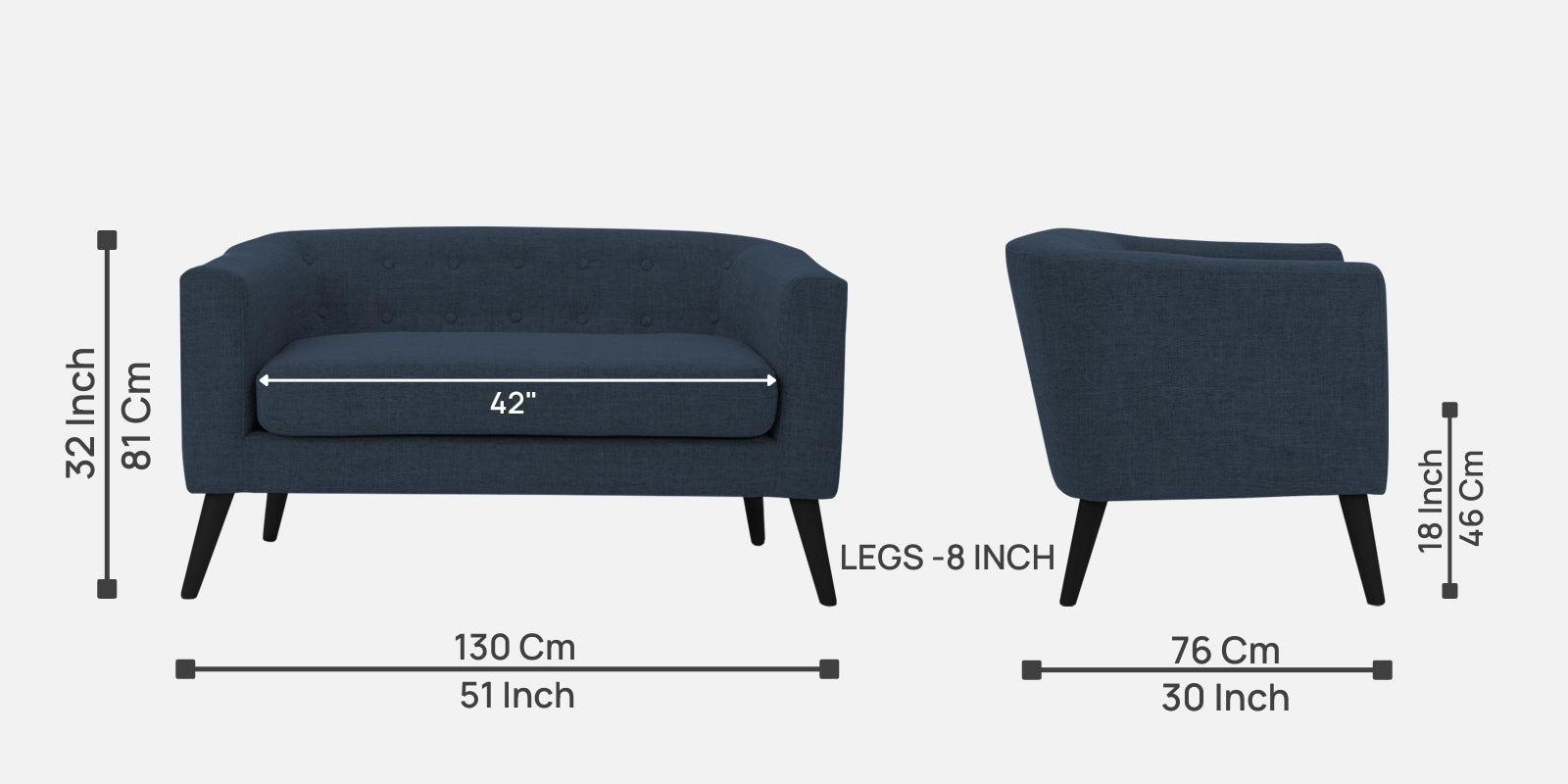 Casper Fabric 2 Seater Sofa in Denim Blue Colour