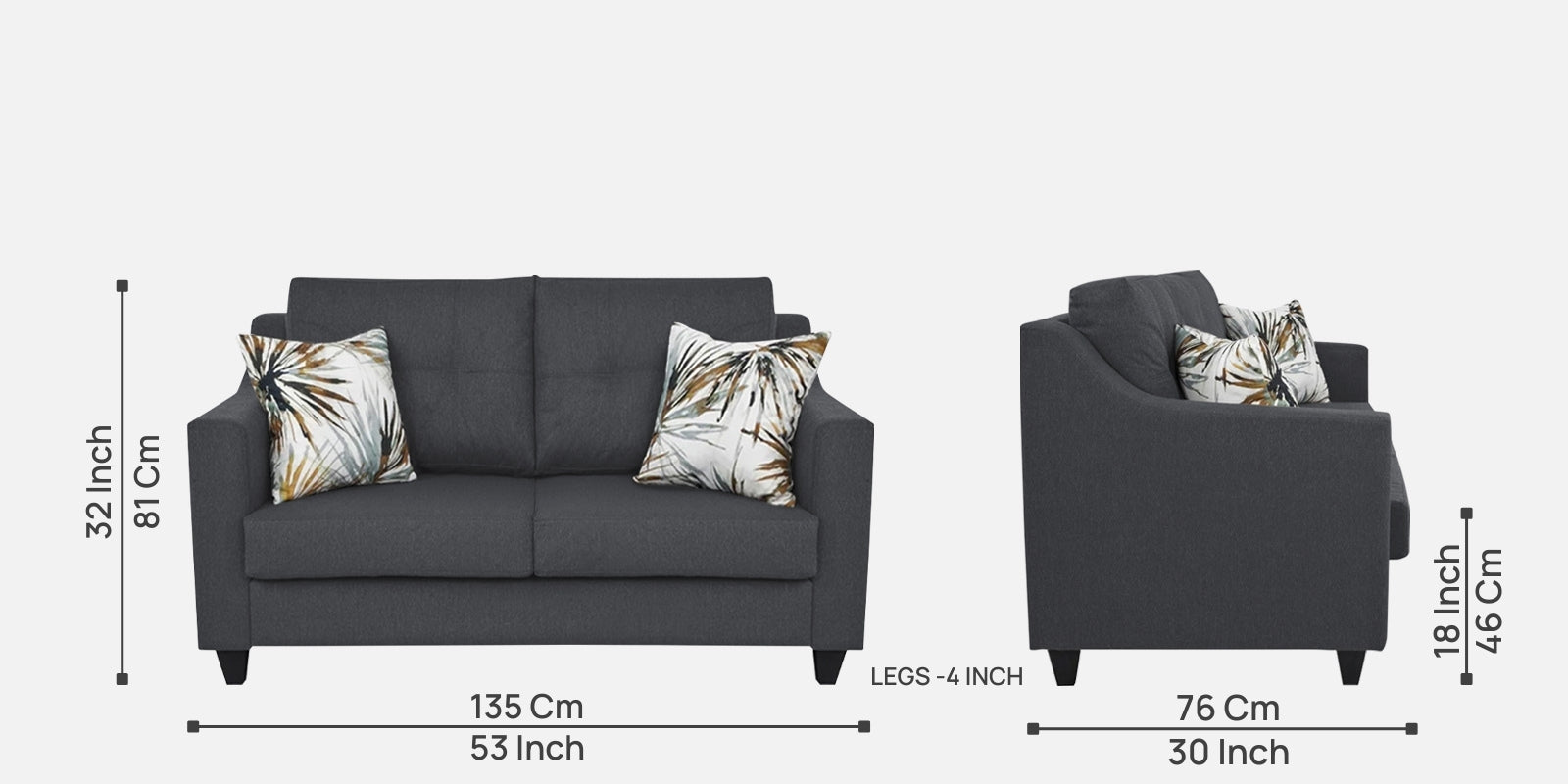 Welly Fabric 2 Seater Sofa In Maba Grey Colour