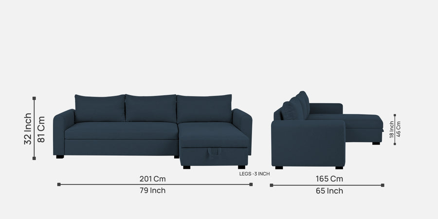 Sigma Fabric Lhs Sectional Sofa 3 Lounger In Denim Blue Colour - Febonic Living
