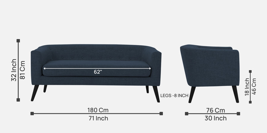 Casper Fabric 3 Seater Sofa In Denim Blue Colour - Febonic Living