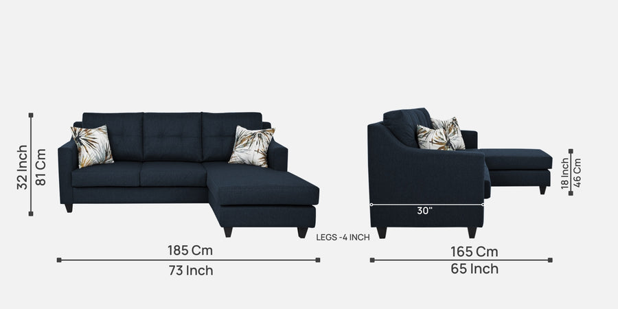 Welly Fabric Lhs Sectional Sofa 2 Lounger In Denim Blue Colour - Febonic Living