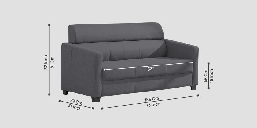 Devo Fabric 3 Seater Sofa In Maba Grey Colour - Febonic Living