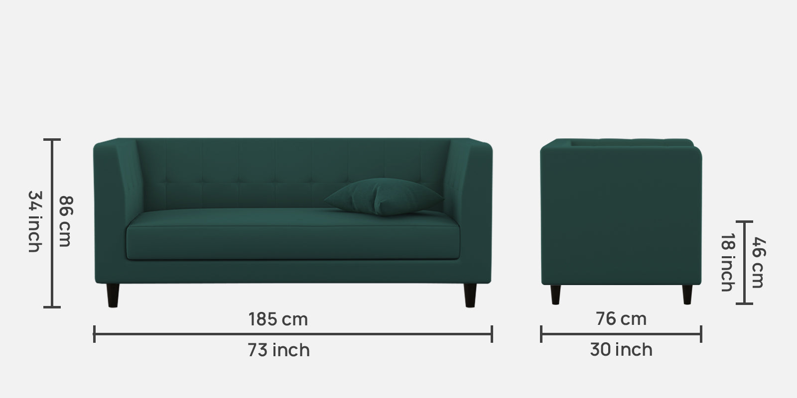 Braulia Velvet 3 Seater Sofa In Pine Green Colour