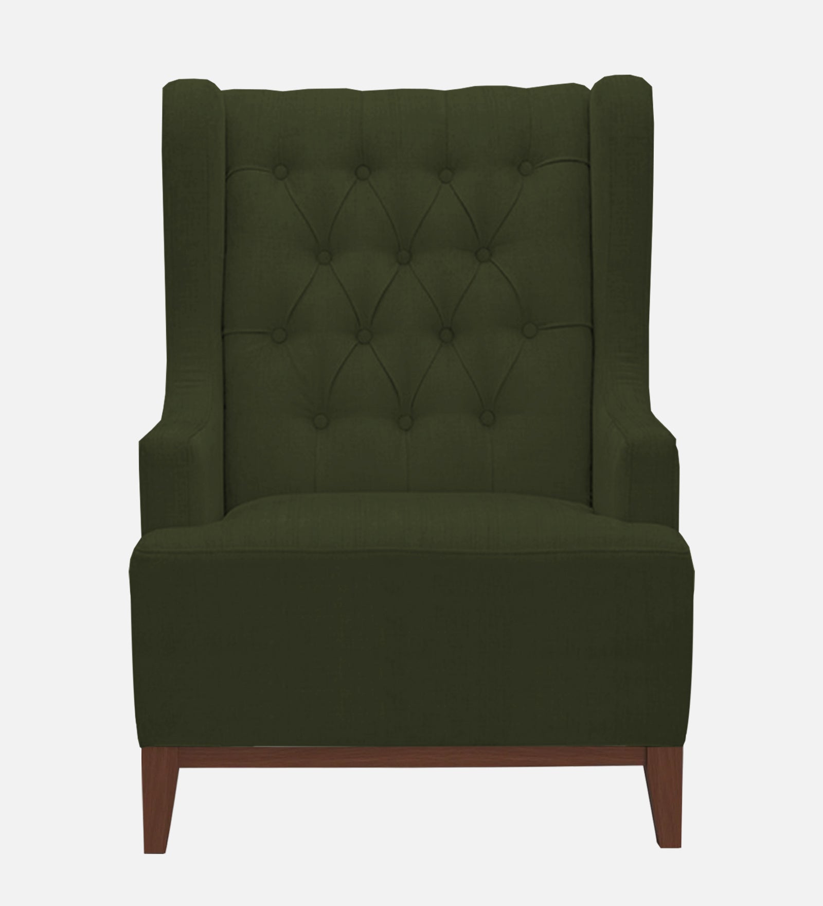 Kuchi Fabric 1 Seater Wing Chair Sofa in Olive Green Colour