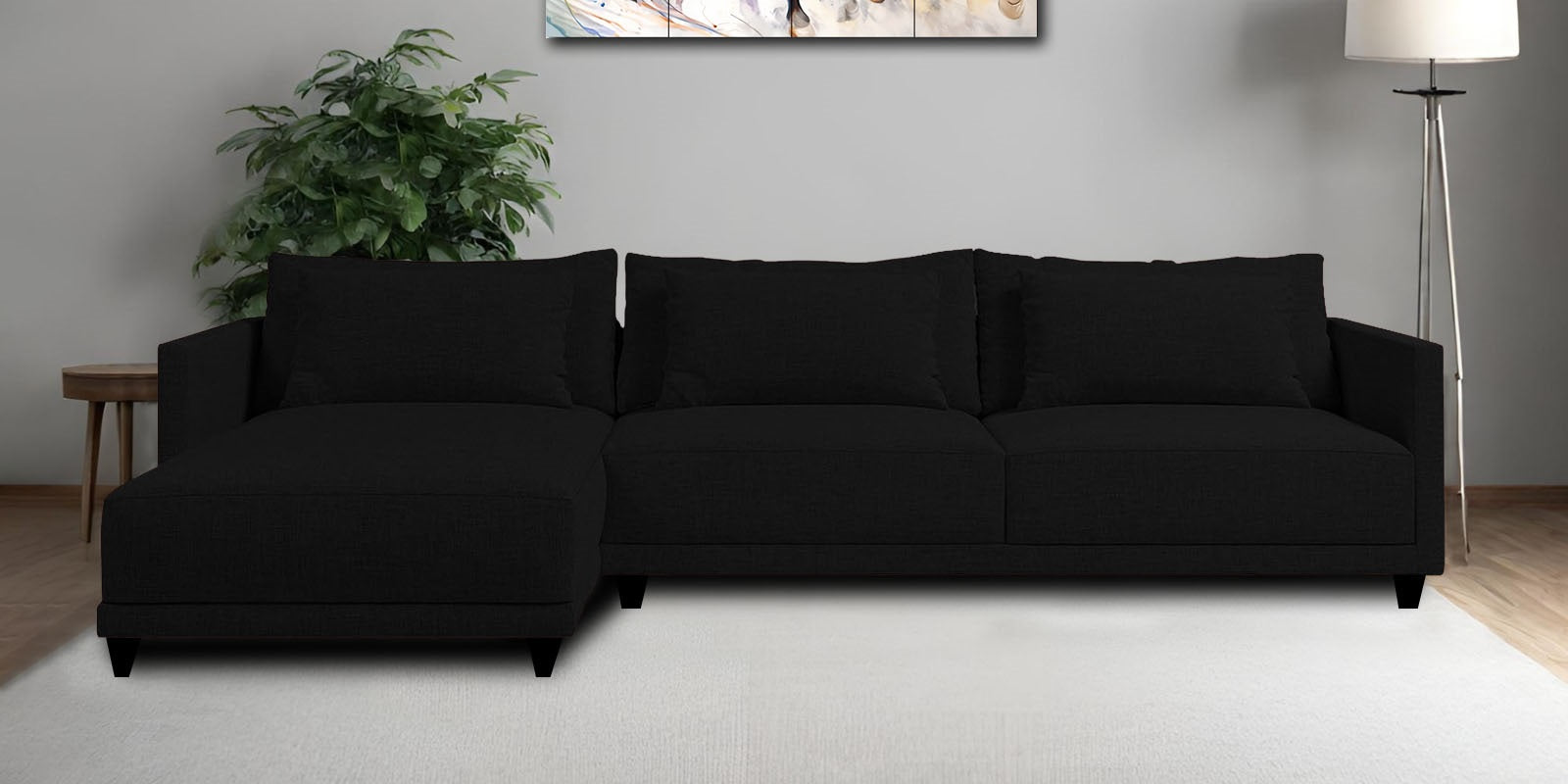 Kera Fabric RHS Sectional Sofa (3+Lounger) In Zed Black Colour