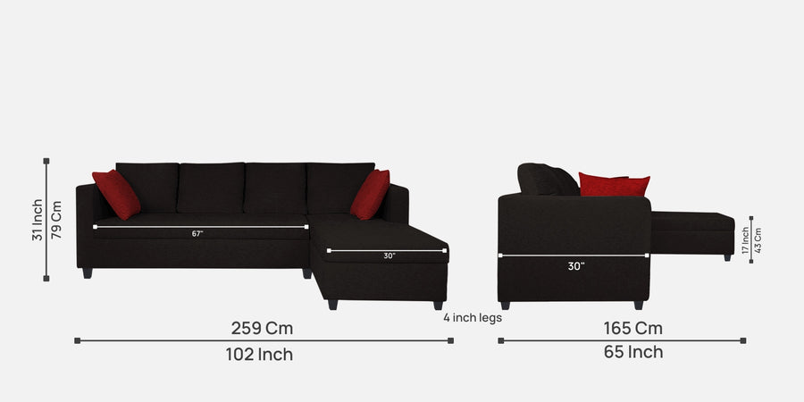 Nebula Fabric Lhs Sectional Sofa 3 Lounger In Cara Brown Colour - Febonic Living