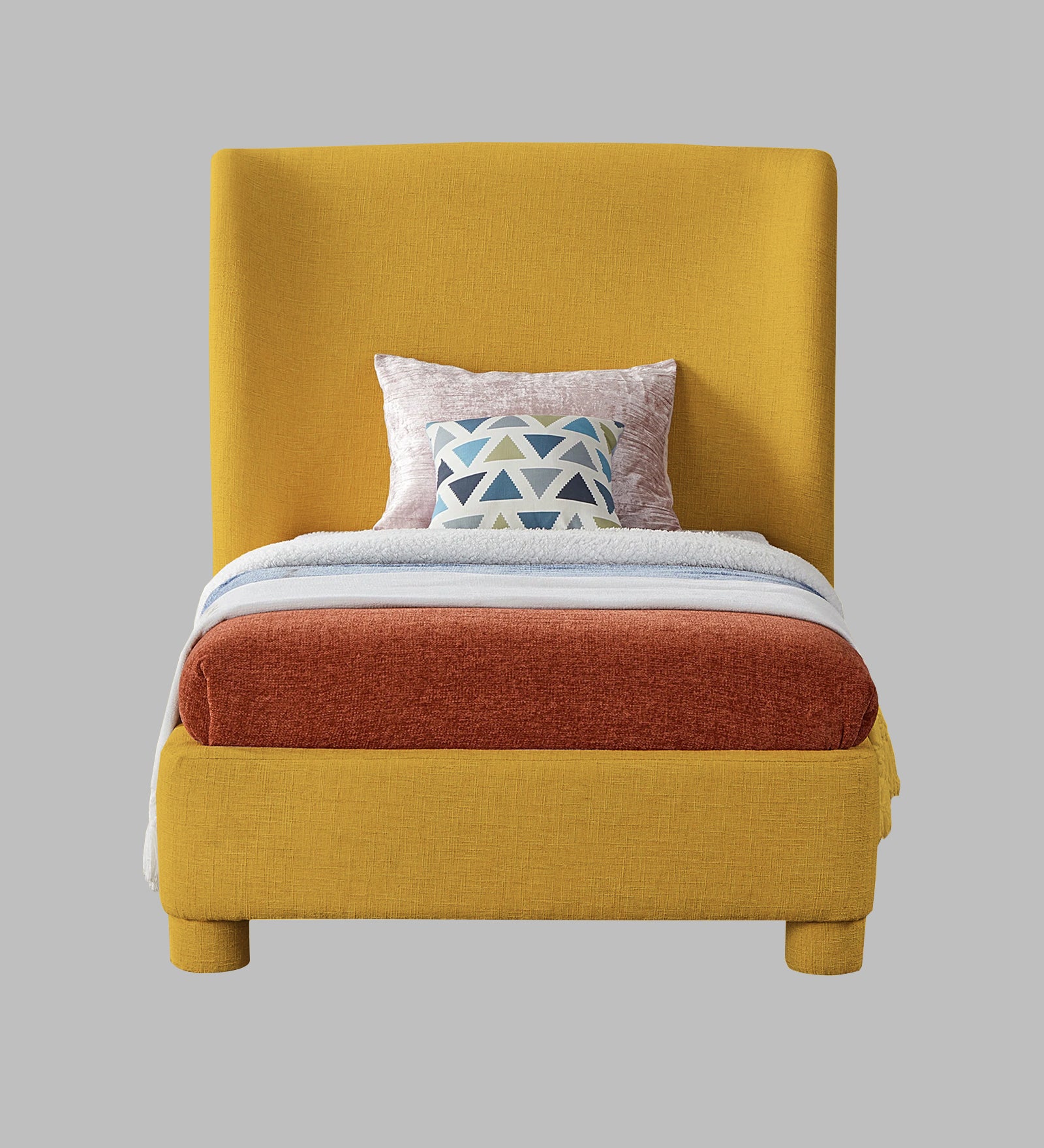 Lenny Fabric Upholstered Single Bed in Bold Yellow Colour - Febonic Living