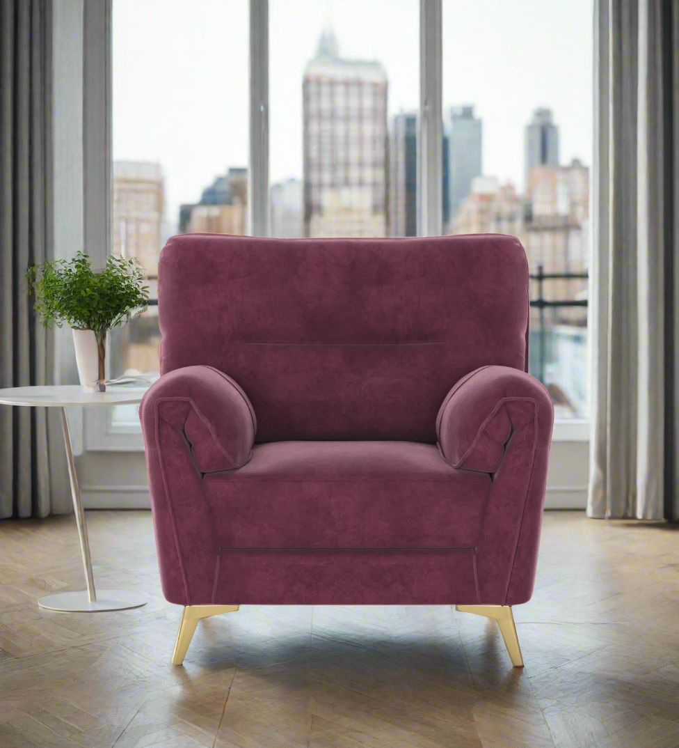 Bilance Velvet 1 Seater Sofa In Maroon Colour
