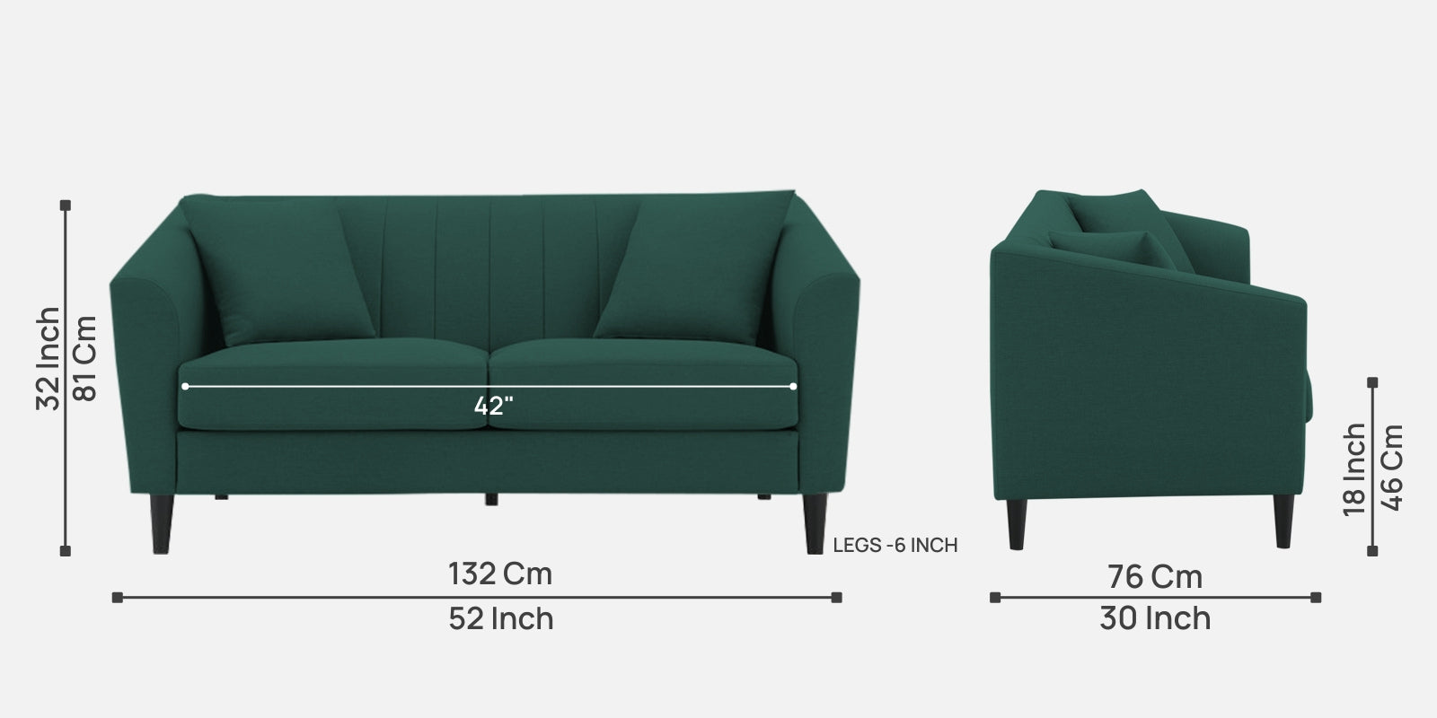 Polon Fabric 2 Seater Sofa In Sage Green Colour