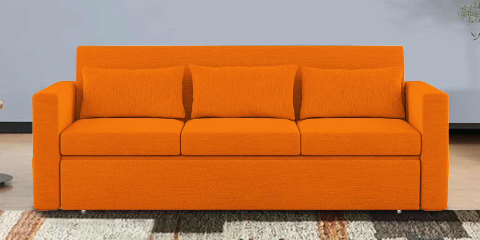 River Fabric 3 Seater Pull Out Sofa Cum Bed In Vivid Orange Colour