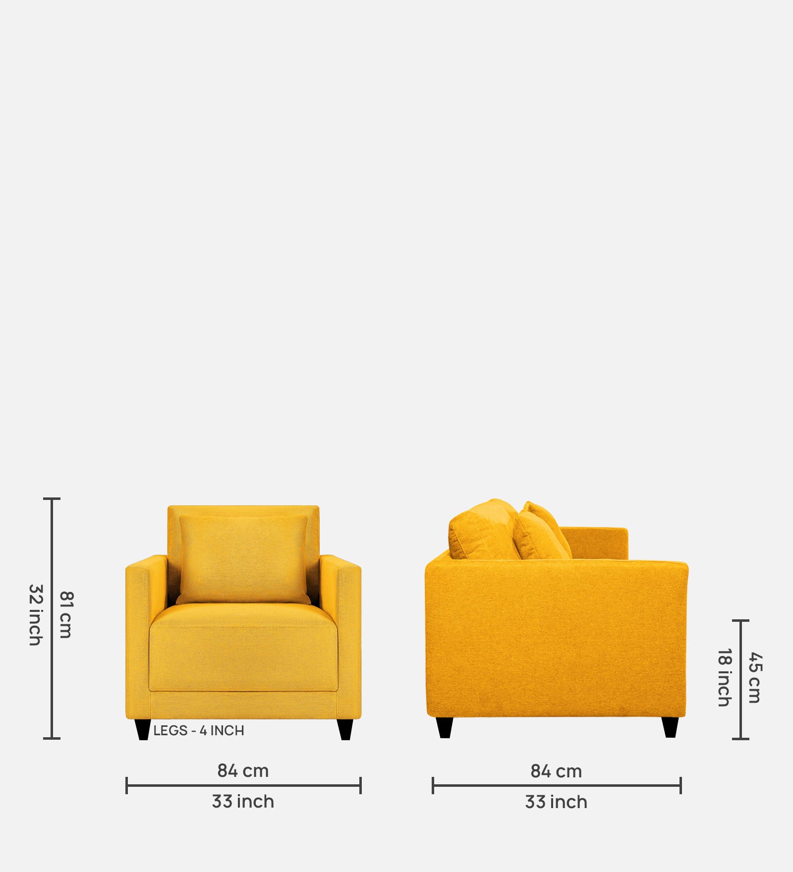 Kera Fabric 1 Seater Sofa in Bold Yellow Colour