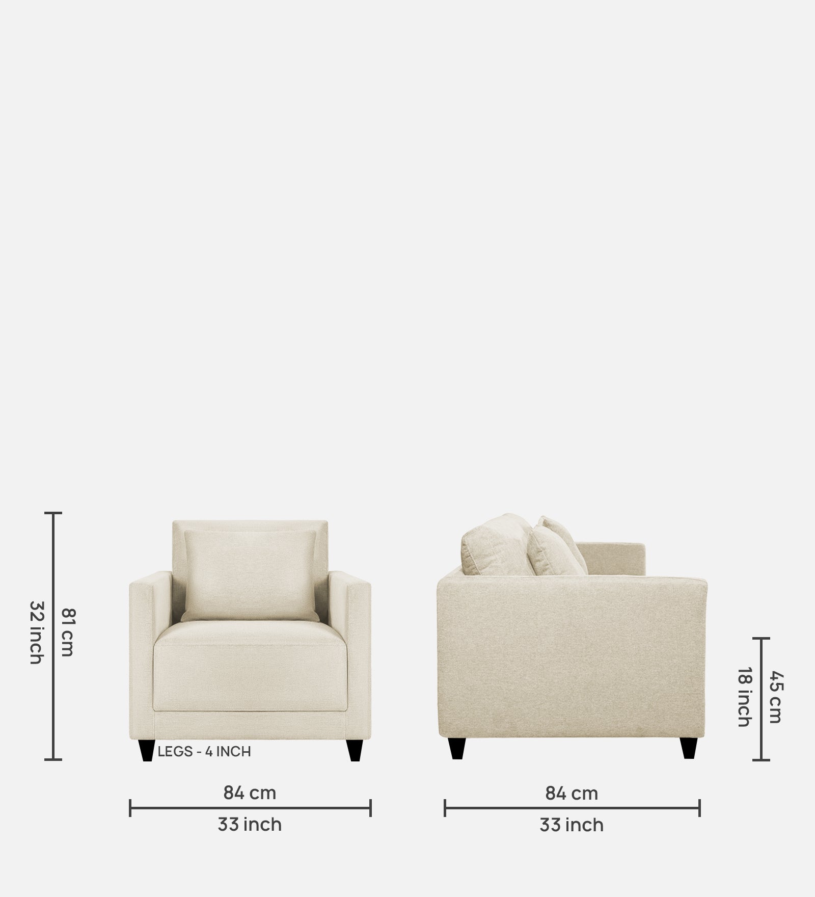 Kera Fabric 1 Seater Sofa in Ivory Cream Colour