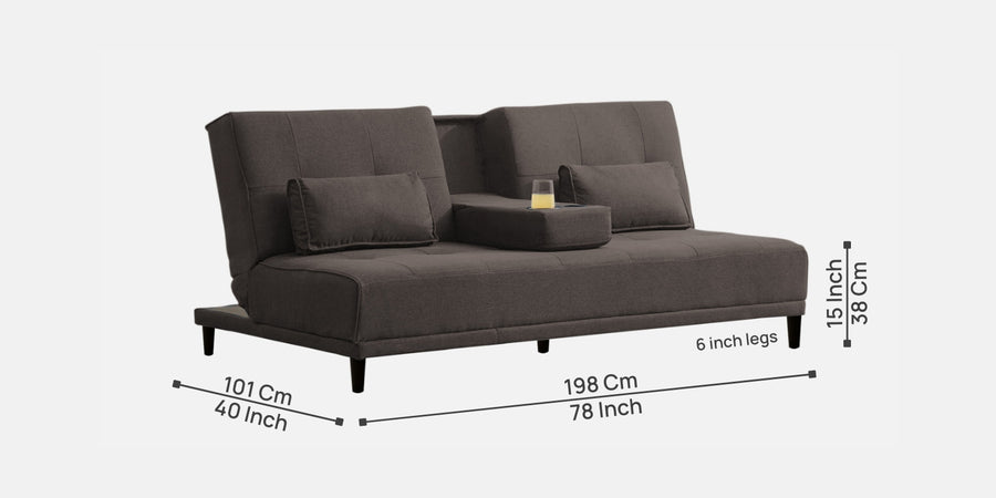 Jerry Fabric 3 Seater Convertible Sofa Cum Bed In Caspa Brown Colour - Febonic Living