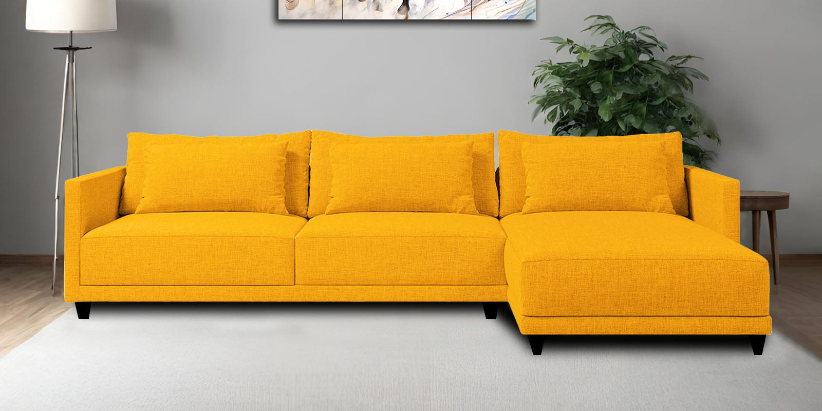 Kera Fabric LHS Sectional Sofa (3+Lounger) In Bold Yellow Colour