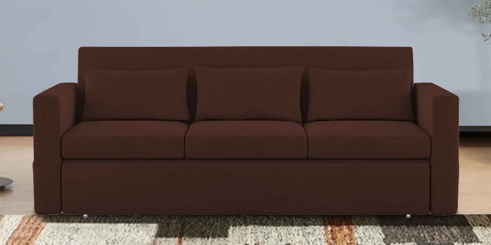 River Fabric 3 Seater Pull Out Sofa Cum Bed In Coffee Brown Colour