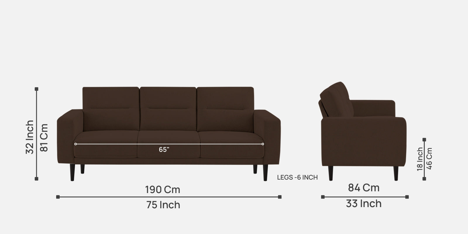 Harbel Fabric 3 Seater Sofa In Cidar Brown Colour