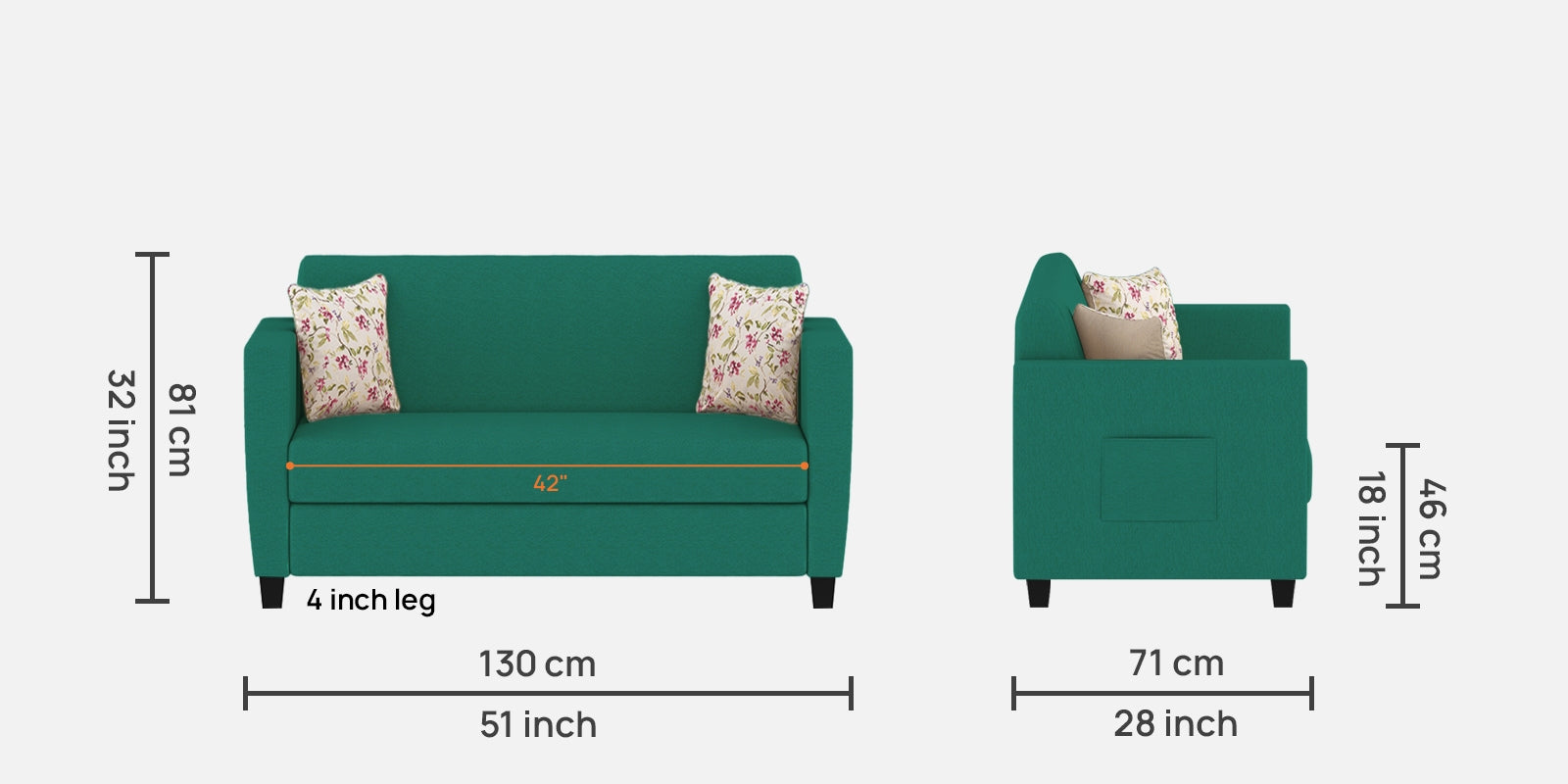 Gozi Fabric 2 Seater Sofa In Sea Green Colour