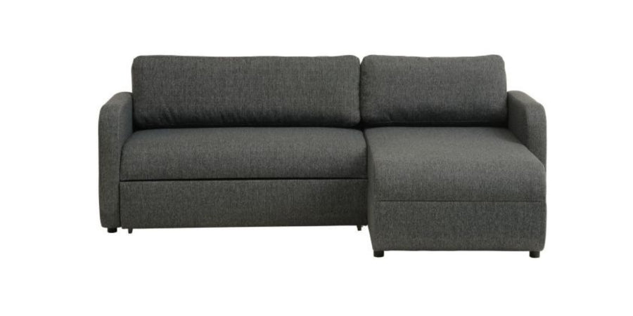 Bison Fabric 3 Seater Sectional With Pull Out Sofa Cum Bed In Charcoal Grey Colour - Febonic Living