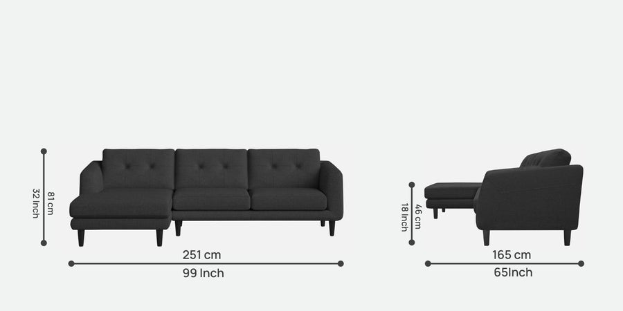 Natasha Velvet Rhs Sectional Sofa 3 Lounger In Hory Grey Colour - Febonic Living