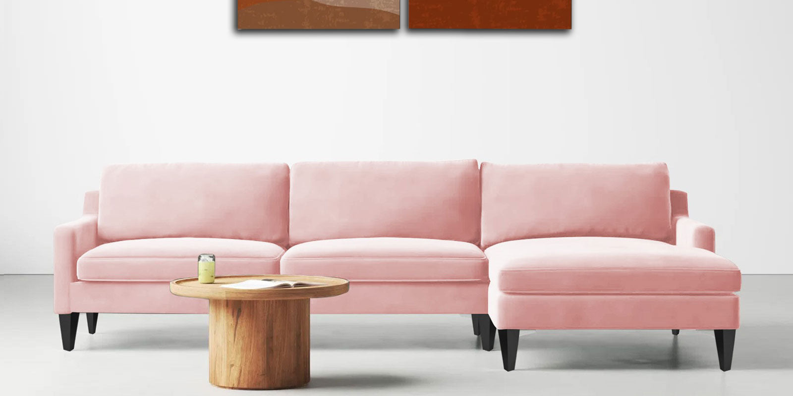 Jones Velvet LHS Sectional Sofa (3+Lounger) In Millennial Pink Colour