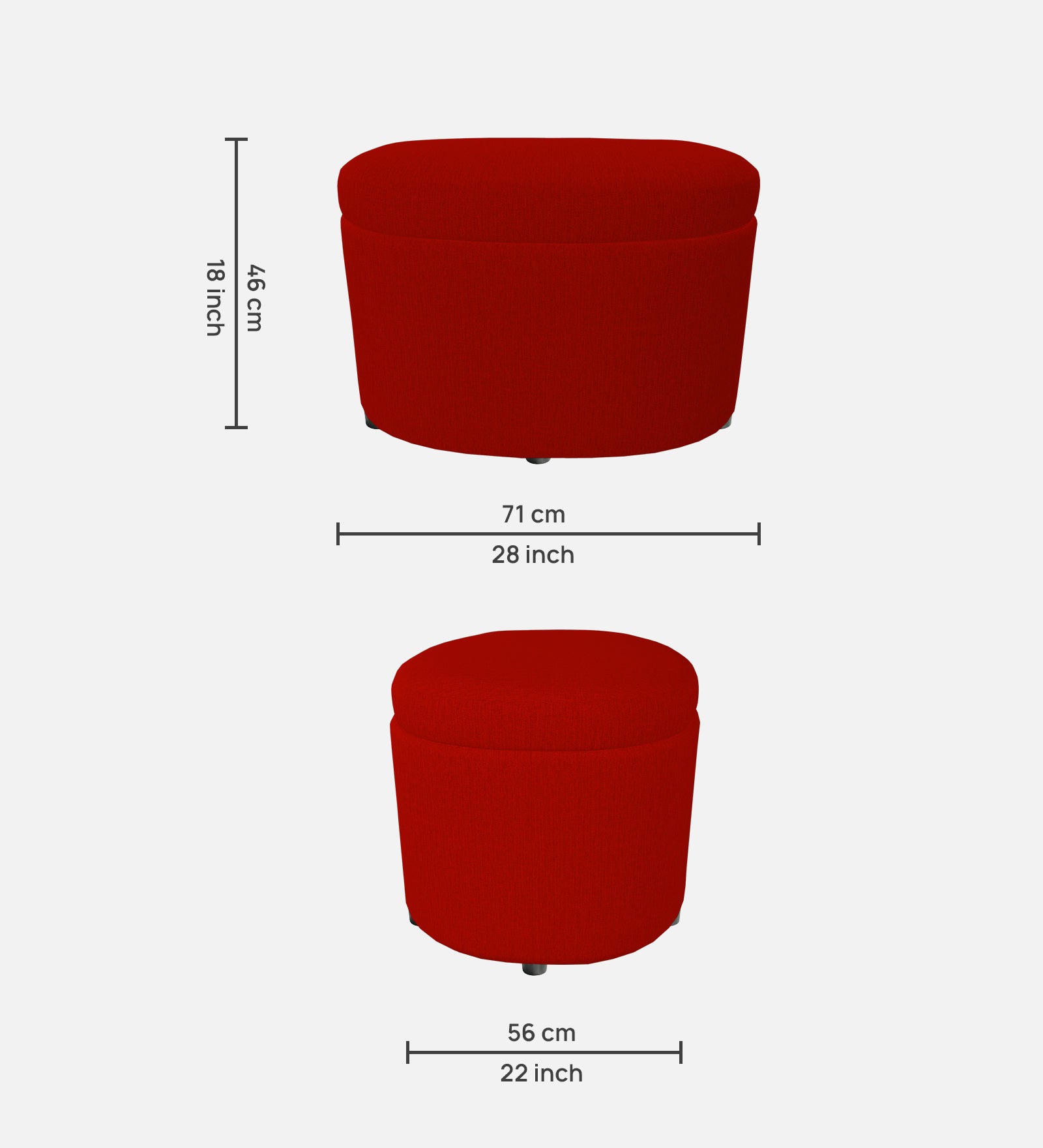 Ruggy Fabric Storage Ottoman in Ruby Red Colour