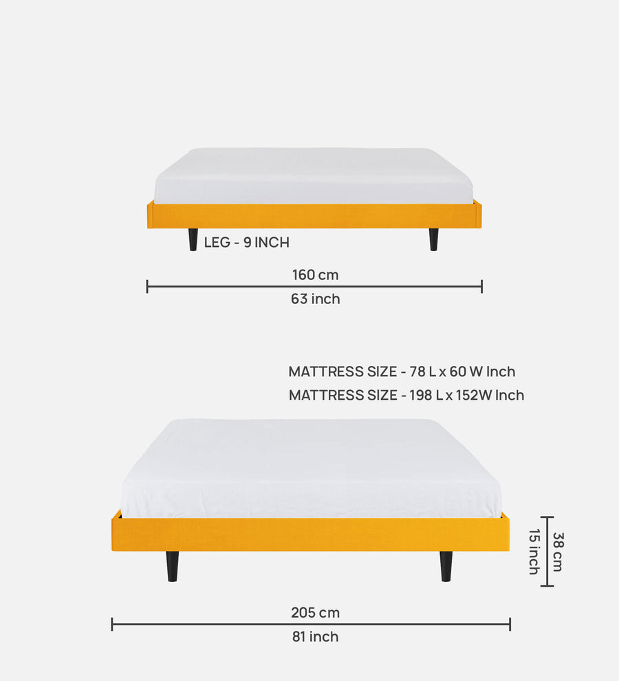 Basi Fabric Upholstered Queen Size Bed In Bold Yellow Colour - Febonic Living