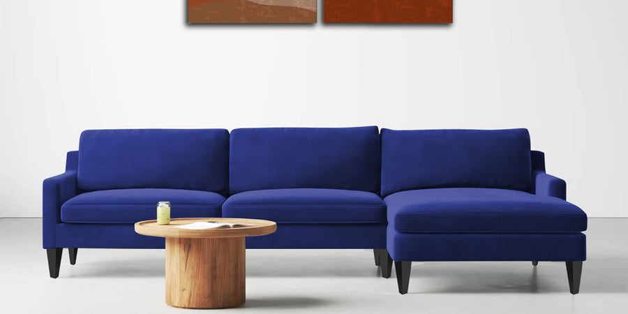 Jones Velvet Lhs Sectional Sofa 3 Lounger In Imperial Blue Colour - Febonic Living