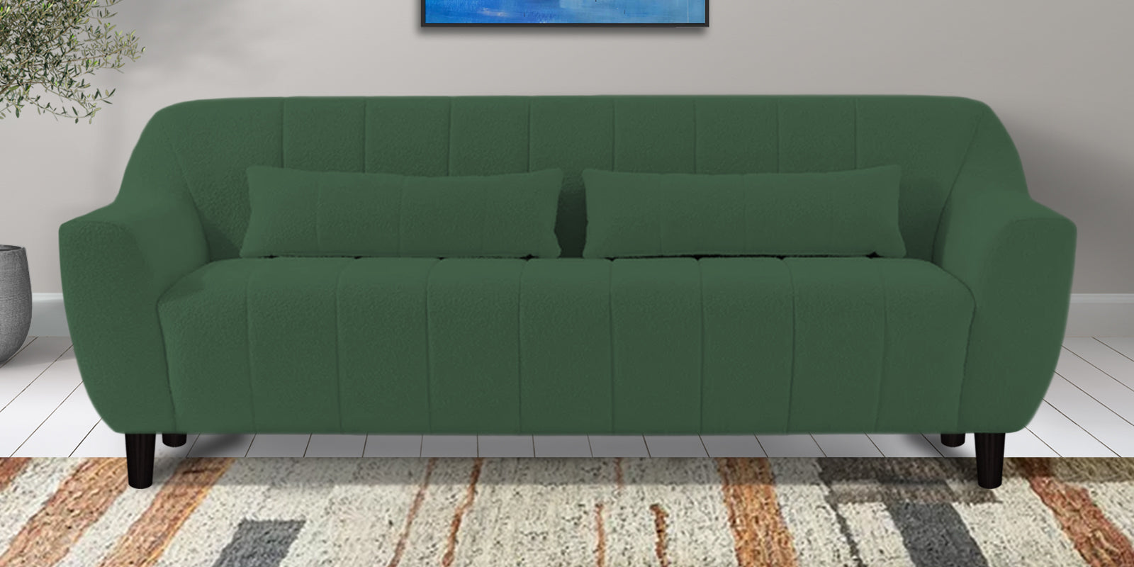 Nesco Fur Fabric 3 Seater Sofa in Bottle Green Colour