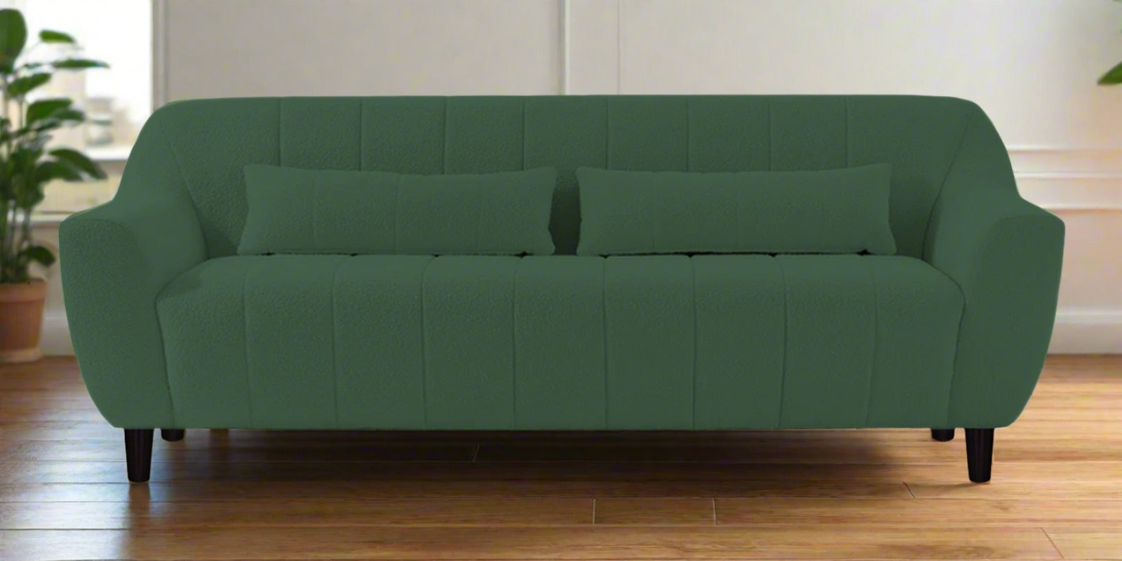 Nesco Fur Fabric 3 Seater Sofa in Bottle Green Colour