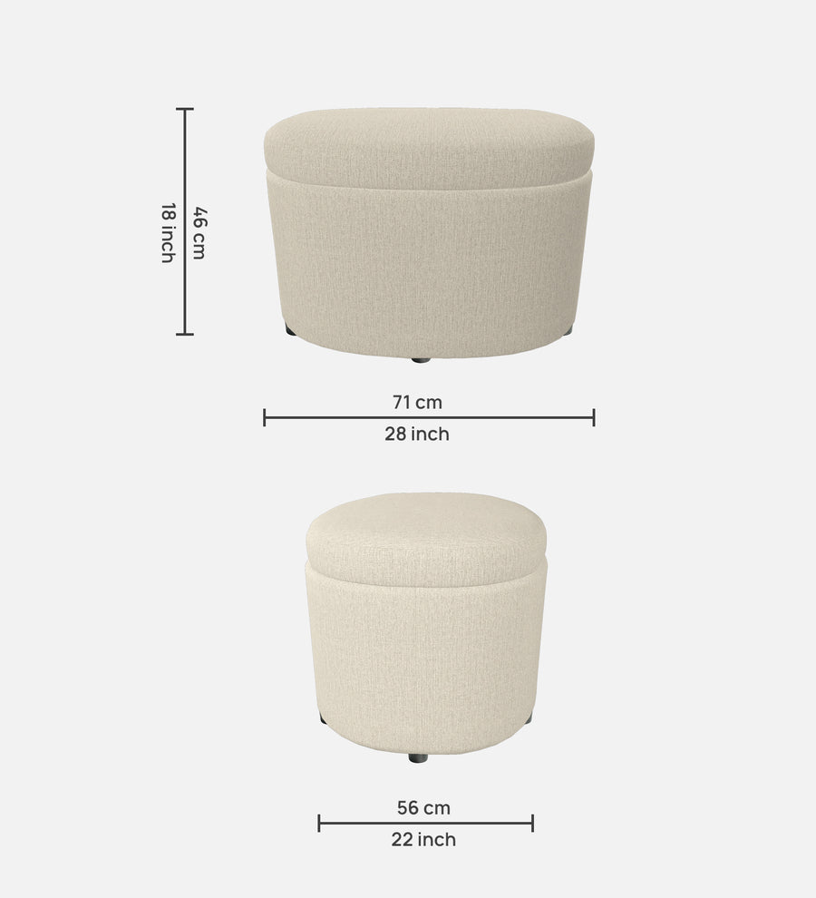 Ruggy Fabric Ottoman In Ivory Cream Colour With Storage - Febonic Living