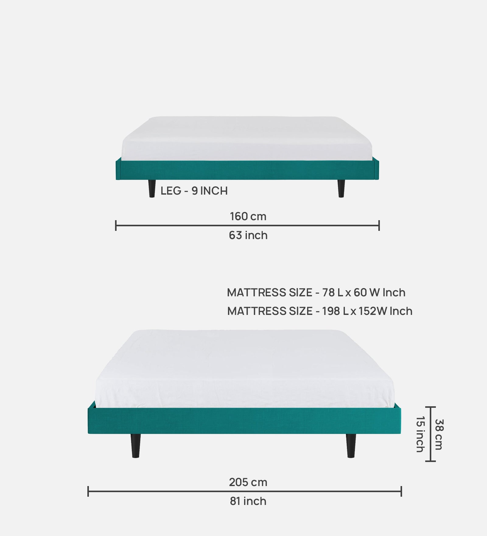 Basi Fabric Queen Size Bed In Sea Green Colour