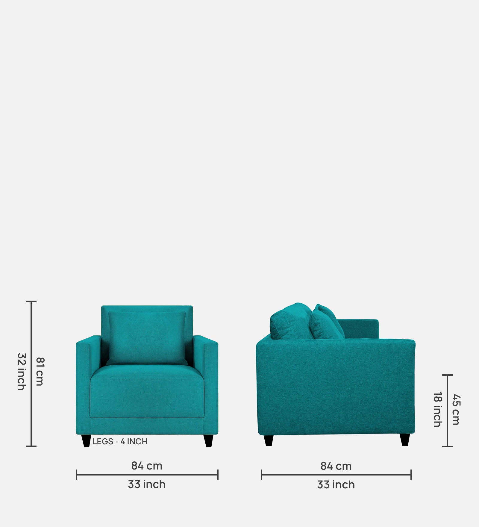 Kera Fabric 1 Seater Sofa in Sea green Colour