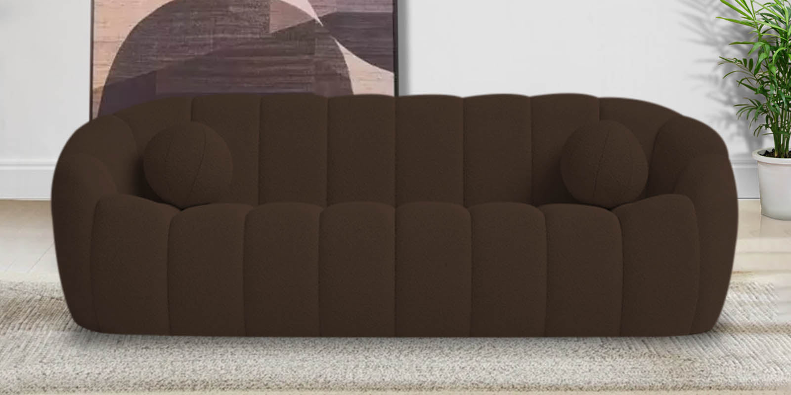 Boucle Fur Fabric 3 Seater Sofa in Bringo Brown Colour