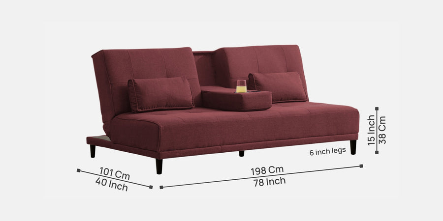 Jerry Fabric 3 Seater Convertible Sofa Cum Bed In Blaze Red Colour - Febonic Living