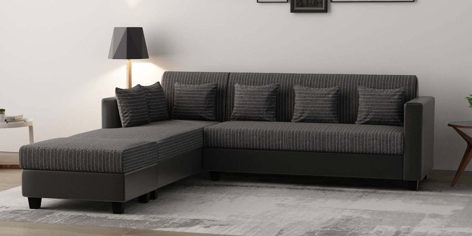 Baley Fabric RHS Sectional Sofa (3 + Lounger) In Lama Black Colour