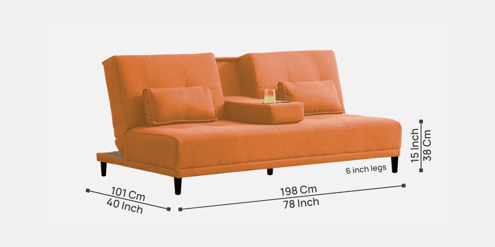 Jerry Fabric 3 Seater Convertible Sofa Cum Bed in Dark Orange Colour