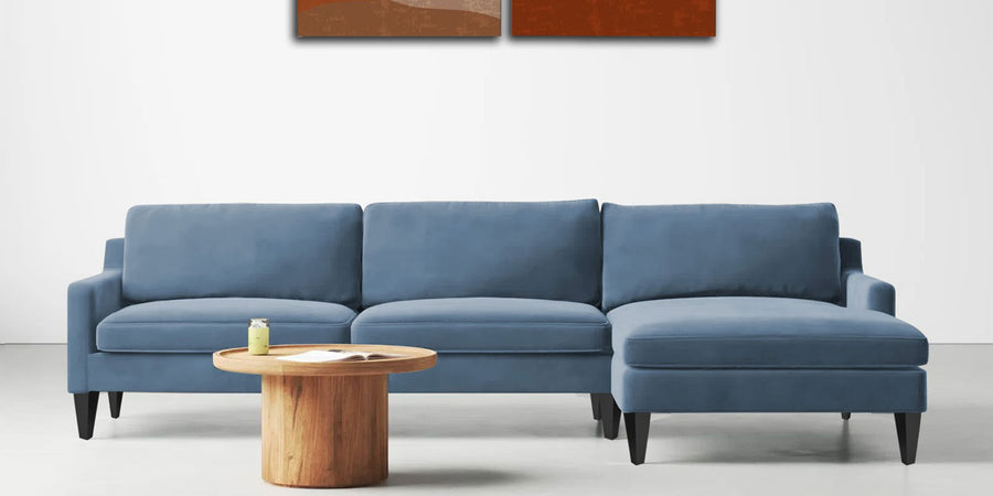 Jones Velvet Lhs Sectional Sofa 3 Lounger In Oxford Blue Colour - Febonic Living