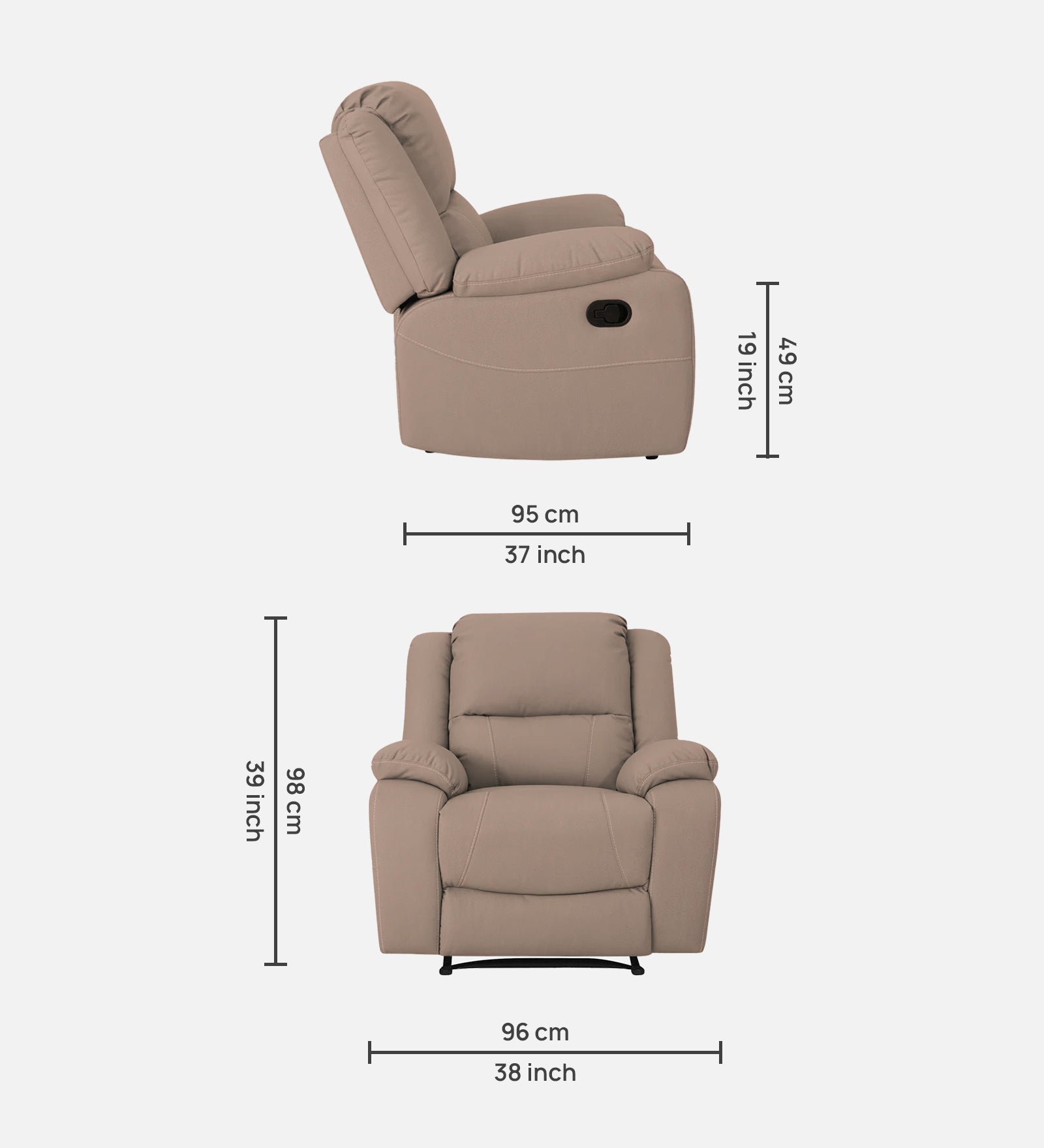 Adley Fabric Manual 1 Seater Recliner In Mush Beige Colour