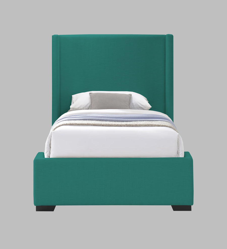 Kirby Fabric Upholstered Single Size Bed In Sea Green Colour - Febonic Living