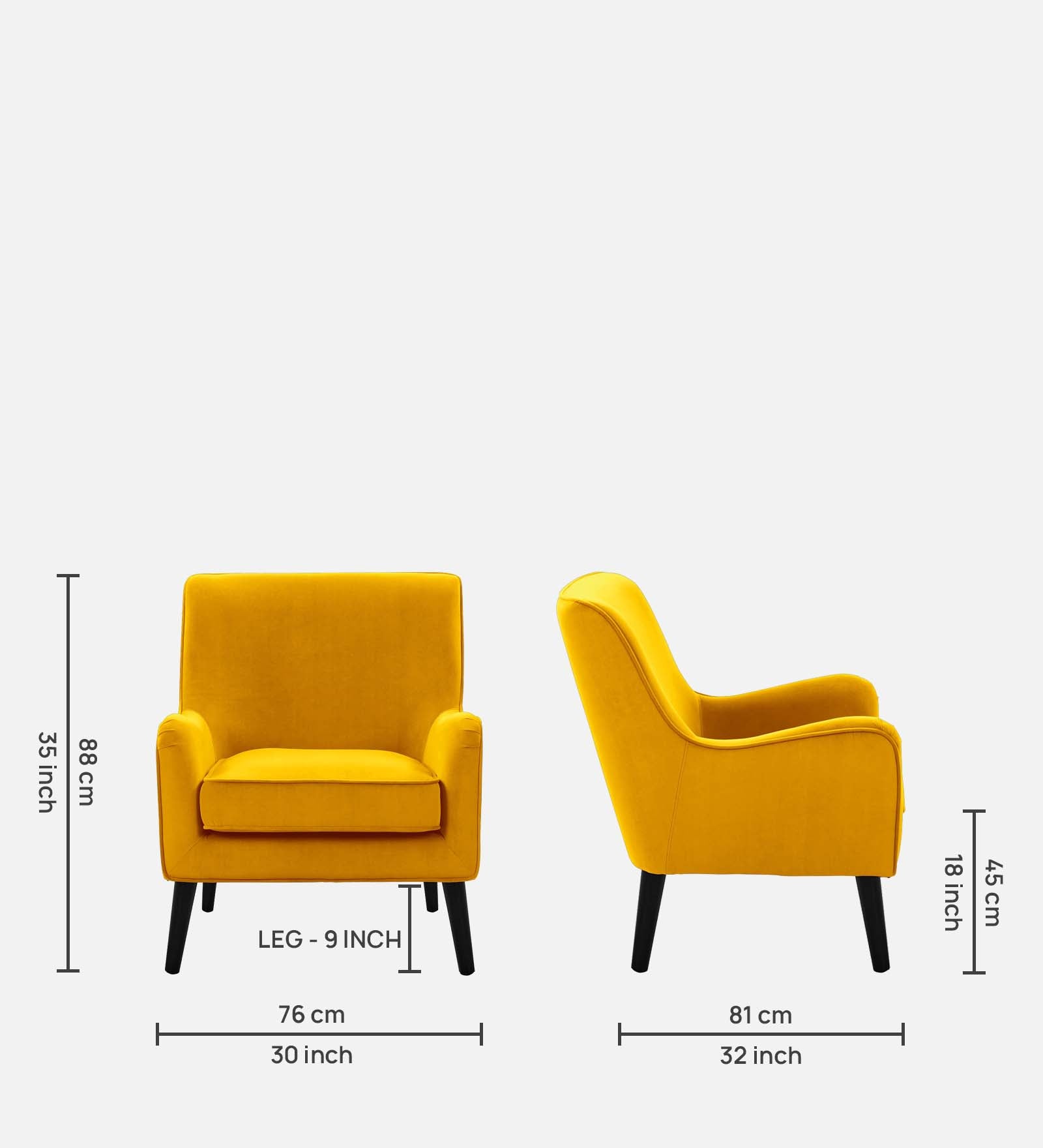 Ame Velvet Upholstered Wingback Chair in Turmeric Yellow Colour