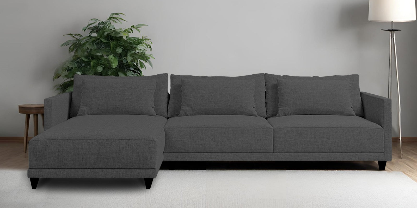 Kera Fabric RHS Sectional Sofa (3+Lounger) In Charcoal Grey Colour