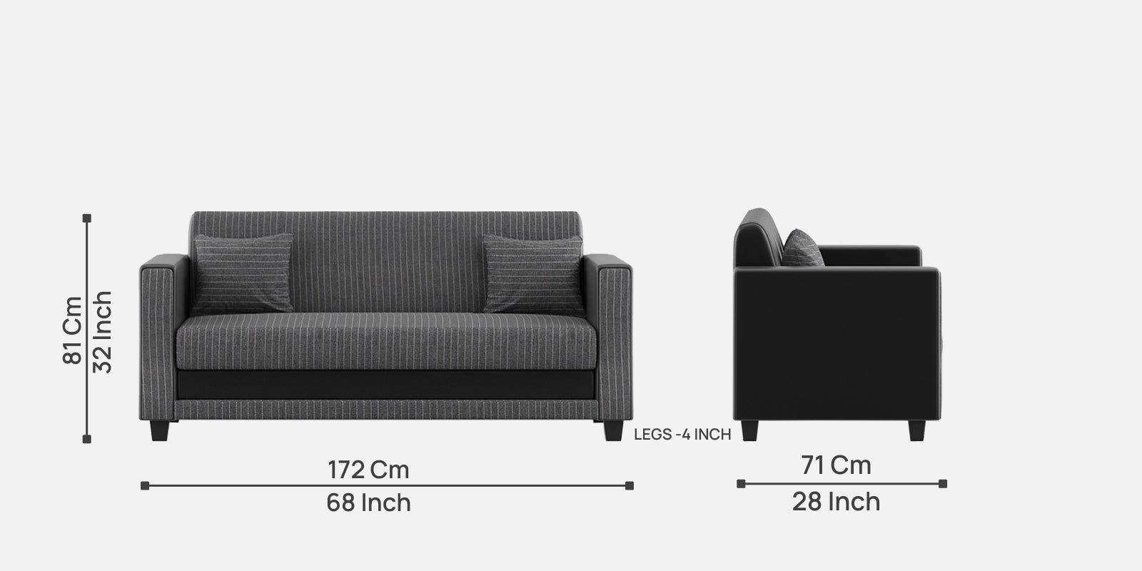 Juno Fabric 3 Seater Sofa in Lama Black Colour