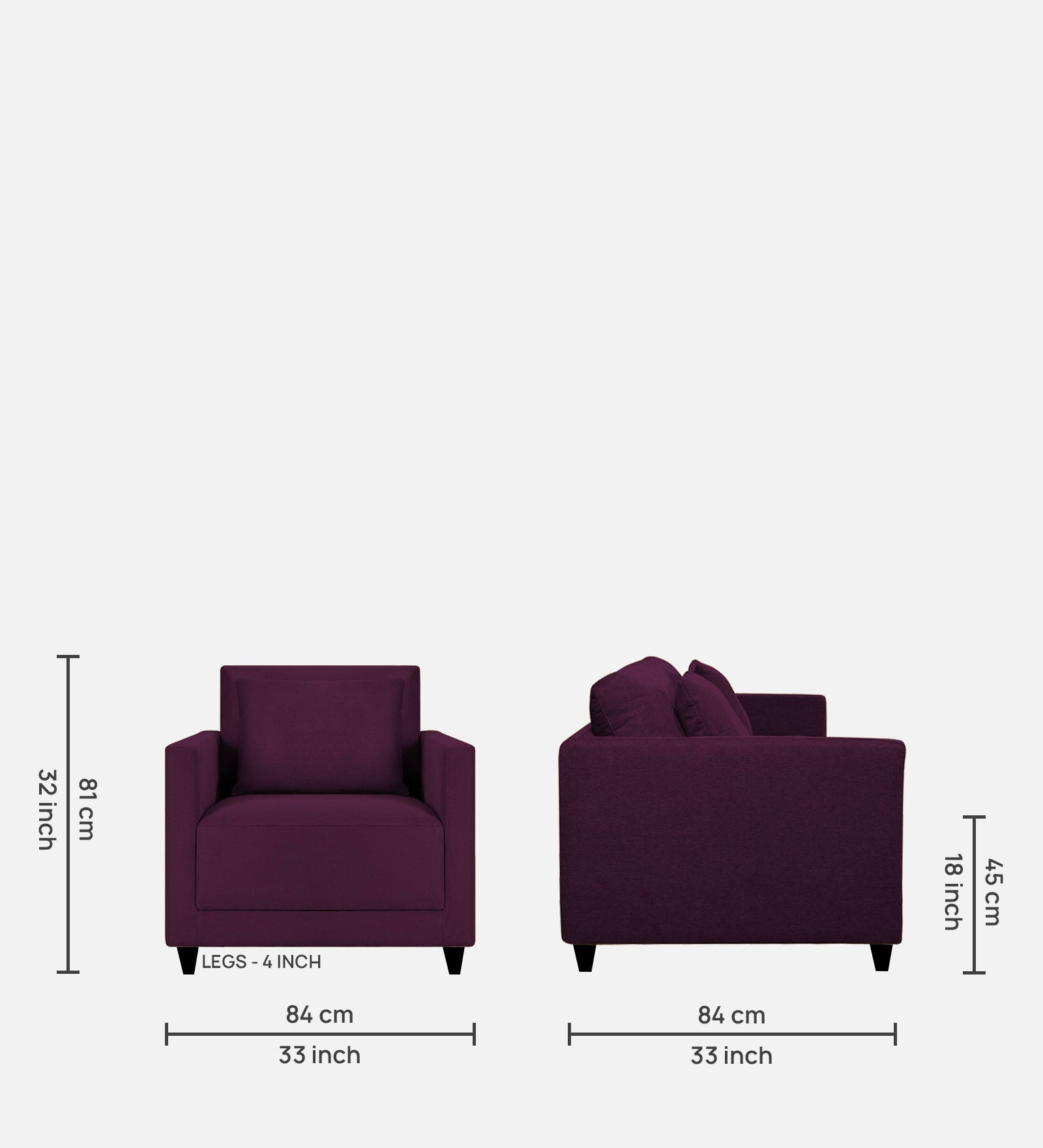 Kera Fabric 1 Seater Sofa in Greek Purple Colour